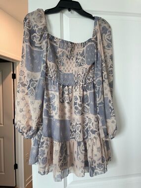Mini Dress in Dusty Blue and Creamy